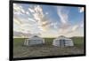 Mongolian nomadic traditional gers and clouds in the sky, Middle Gobi province, Mongolia, Central A-Francesco Vaninetti-Framed Photographic Print