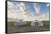 Mongolian nomadic traditional gers and clouds in the sky, Middle Gobi province, Mongolia, Central A-Francesco Vaninetti-Framed Stretched Canvas