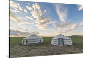 Mongolian nomadic traditional gers and clouds in the sky, Middle Gobi province, Mongolia, Central A-Francesco Vaninetti-Stretched Canvas