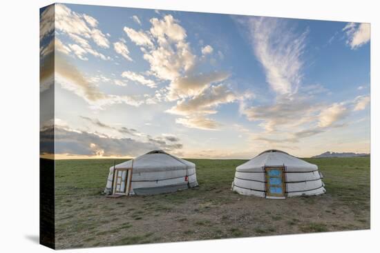 Mongolian nomadic traditional gers and clouds in the sky, Middle Gobi province, Mongolia, Central A-Francesco Vaninetti-Stretched Canvas