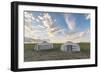 Mongolian nomadic traditional gers and clouds in the sky, Middle Gobi province, Mongolia, Central A-Francesco Vaninetti-Framed Photographic Print