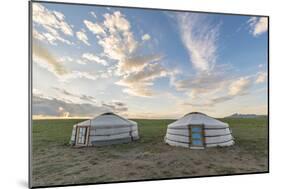 Mongolian nomadic traditional gers and clouds in the sky, Middle Gobi province, Mongolia, Central A-Francesco Vaninetti-Mounted Photographic Print