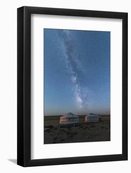 Mongolian traditional gers under the Milky Way, Ulziit, Middle Gobi province, Mongolia, Central Asi-Francesco Vaninetti-Framed Photographic Print