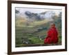 Monk and Farmlands in the Phobjikha Valley, Gangtey Village, Bhutan-Keren Su-Framed Photographic Print