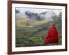 Monk and Farmlands in the Phobjikha Valley, Gangtey Village, Bhutan-Keren Su-Framed Photographic Print