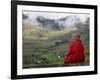 Monk and Farmlands in the Phobjikha Valley, Gangtey Village, Bhutan-Keren Su-Framed Photographic Print