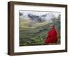 Monk and Farmlands in the Phobjikha Valley, Gangtey Village, Bhutan-Keren Su-Framed Photographic Print