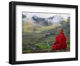 Monk and Farmlands in the Phobjikha Valley, Gangtey Village, Bhutan-Keren Su-Framed Photographic Print