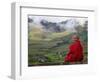 Monk and Farmlands in the Phobjikha Valley, Gangtey Village, Bhutan-Keren Su-Framed Photographic Print