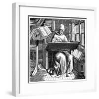 Monk at Work on a Manuscript in the Corner of a Scriptorium, 15th Century-null-Framed Giclee Print