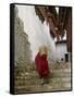 Monk Carrying Basket in Trongsa Dzong, Bhutan-Keren Su-Framed Stretched Canvas