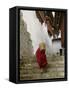 Monk Carrying Basket in Trongsa Dzong, Bhutan-Keren Su-Framed Stretched Canvas