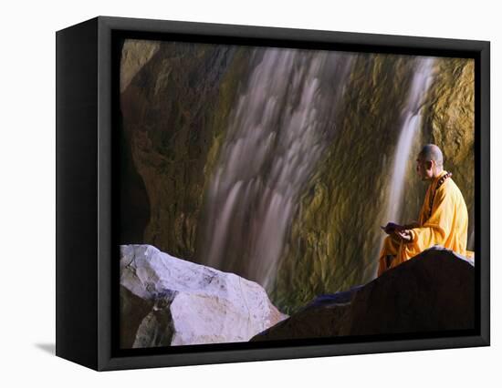 Monk Demonstrating Meditation at Zen Music Shaolin Grand Ceremony, Shaolin, Henan Province, China-Christian Kober-Framed Stretched Canvas