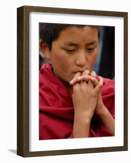 Monk from Songzhanling Monastery, Zhongdian, Deqin Tibetan Autonomous Prefecture, China-Pete Oxford-Framed Photographic Print