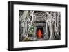 Monk in Angkor Wat Cambodia. Ta Prohm Khmer Ancient Buddhist Temple in Jungle Forest. Famous Landma-Banana Republic images-Framed Photographic Print