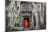 Monk in Angkor Wat Cambodia. Ta Prohm Khmer Ancient Buddhist Temple in Jungle Forest. Famous Landma-Banana Republic images-Mounted Photographic Print