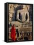 Monk in Front of the Seated Buddha Statue, Gol Vihara, Polonnaruwa, Sri Lanka, Asia-Bruno Morandi-Framed Stretched Canvas