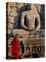 Monk in Front of the Seated Buddha Statue, Gol Vihara, Polonnaruwa, Sri Lanka, Asia-Bruno Morandi-Stretched Canvas