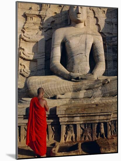 Monk in Front of the Seated Buddha Statue, Gol Vihara, Polonnaruwa, Sri Lanka, Asia-Bruno Morandi-Mounted Photographic Print