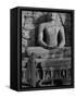 Monk in Front of the Seated Buddha Statue, Gol Vihara, Polonnaruwa, Sri Lanka, Asia-Bruno Morandi-Framed Stretched Canvas