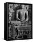 Monk in Front of the Seated Buddha Statue, Gol Vihara, Polonnaruwa, Sri Lanka, Asia-Bruno Morandi-Framed Stretched Canvas