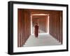 Monk in Walkway of Wooden Pillars To Temple, Salay, Myanmar (Burma)-Peter Adams-Framed Photographic Print