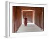 Monk in Walkway of Wooden Pillars To Temple, Salay, Myanmar (Burma)-Peter Adams-Framed Photographic Print