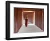 Monk in Walkway of Wooden Pillars To Temple, Salay, Myanmar (Burma)-Peter Adams-Framed Photographic Print