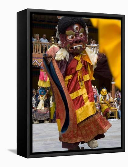 Monk in Wooden Mask in Traditional Costume, Hemis Festival, Hemis, Ladakh, India-Simanor Eitan-Framed Stretched Canvas