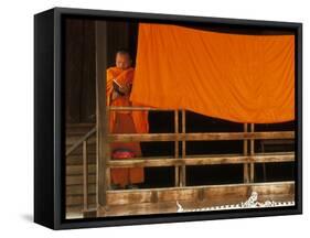 Monk Reading, Vientiane, Laos, Indochina, Southeast Asia, Asia-Godong-Framed Stretched Canvas