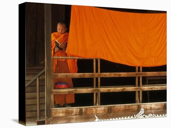 Monk Reading, Vientiane, Laos, Indochina, Southeast Asia, Asia-Godong-Stretched Canvas