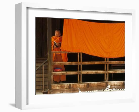 Monk Reading, Vientiane, Laos, Indochina, Southeast Asia, Asia-Godong-Framed Photographic Print