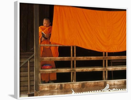 Monk Reading, Vientiane, Laos, Indochina, Southeast Asia, Asia-Godong-Framed Photographic Print