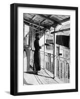 Monk Sounding the Call to Prayer on a Gong, Greece, 1936-Nomias-Framed Giclee Print