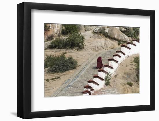 Monk walking the stairs in Drepung Monastery, Tibet, Lhasa, Tibet, China-Keren Su-Framed Photographic Print