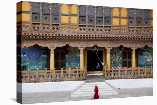 Monk Walking Through Punakha Dzong, Punakha District, Bhutan, Asia-Jordan Banks-Stretched Canvas