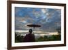 Monk watching ancient temple and pagoda at sunrise, Mrauk-U, Rakhine State, Myanmar-Keren Su-Framed Photographic Print