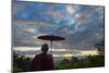 Monk watching ancient temple and pagoda at sunrise, Mrauk-U, Rakhine State, Myanmar-Keren Su-Mounted Photographic Print