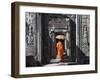 Monk with Buddhist Statues in Banteay Kdei, Cambodia-Keren Su-Framed Premium Photographic Print