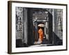 Monk with Buddhist Statues in Banteay Kdei, Cambodia-Keren Su-Framed Photographic Print