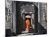 Monk with Buddhist Statues in Banteay Kdei, Cambodia-Keren Su-Mounted Photographic Print