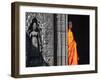 Monk with Buddhist Statues in Banteay Kdei, Cambodia-Keren Su-Framed Premium Photographic Print