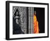 Monk with Buddhist Statues in Banteay Kdei, Cambodia-Keren Su-Framed Premium Photographic Print