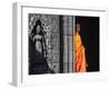 Monk with Buddhist Statues in Banteay Kdei, Cambodia-Keren Su-Framed Premium Photographic Print