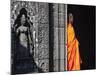 Monk with Buddhist Statues in Banteay Kdei, Cambodia-Keren Su-Mounted Photographic Print