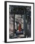 Monk with Buddhist Statues in Banteay Kdei, Cambodia-Keren Su-Framed Premium Photographic Print