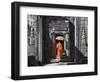 Monk with Buddhist Statues in Banteay Kdei, Cambodia-Keren Su-Framed Photographic Print