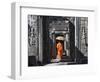 Monk with Buddhist Statues in Banteay Kdei, Cambodia-Keren Su-Framed Photographic Print