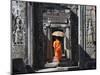 Monk with Buddhist Statues in Banteay Kdei, Cambodia-Keren Su-Mounted Photographic Print