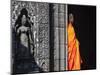 Monk with Buddhist Statues in Banteay Kdei, Cambodia-Keren Su-Mounted Photographic Print